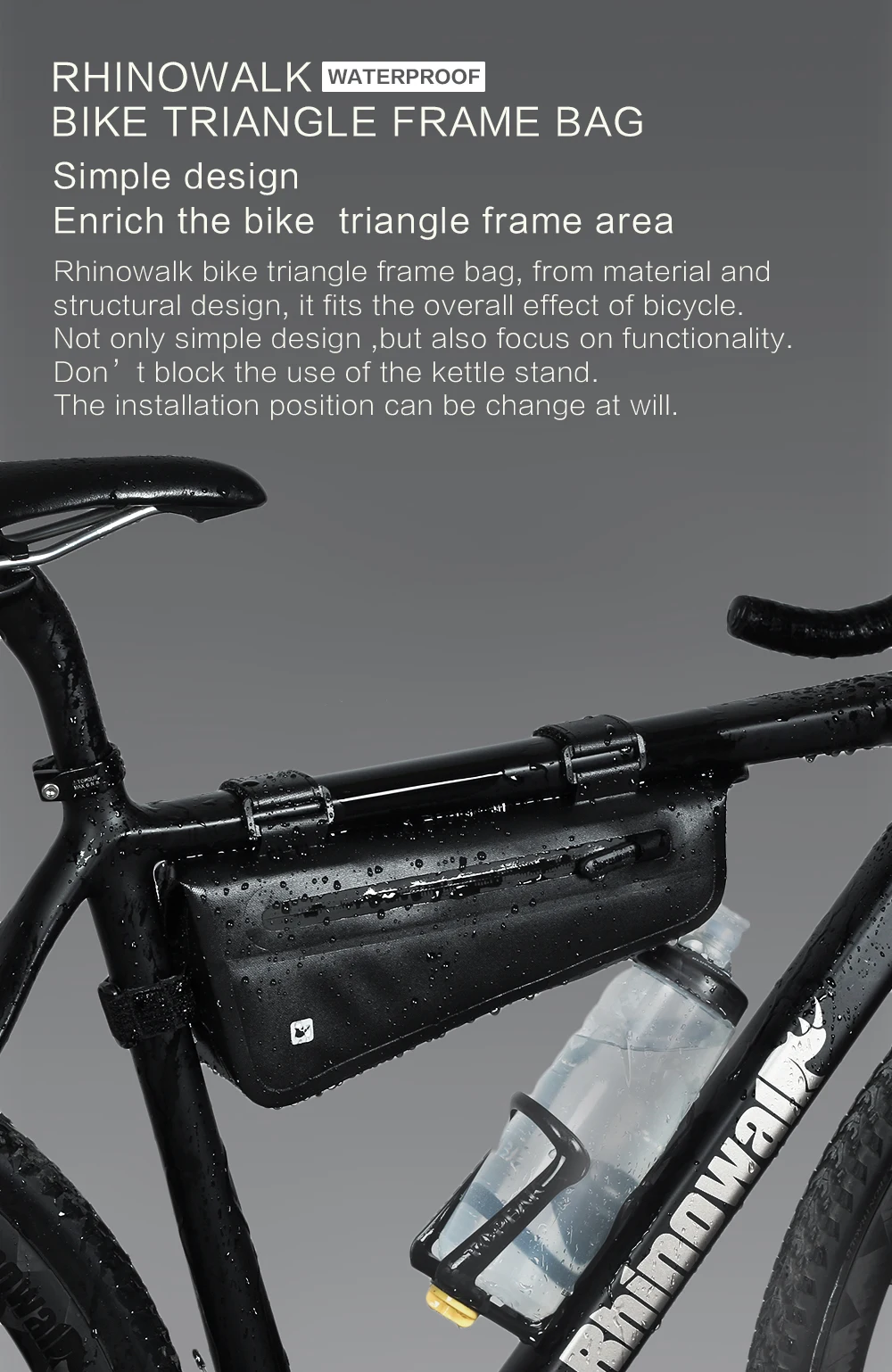 Rhinowalk Bike Triangle Frame Bag Full Waterproof Front Tube Cycling Bag 2.8L for Road MTB Foldable Bike Storage Tool Panniers (3)