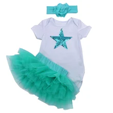 Meninas novas Roupas de Bebê Conjunto de Roupas Infantil De Menina Decoração Estrela Roupas de Bebê Saia Tutu Crianças Verão Rompers Ternos Bebes Garcon