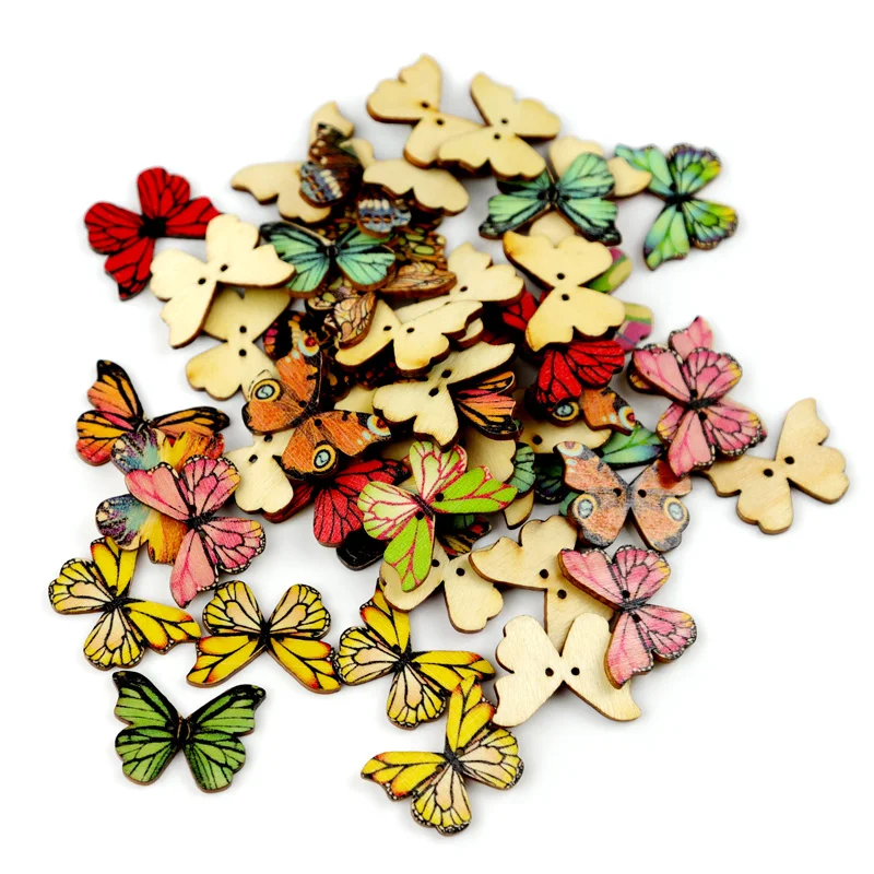 

50pcs Wooden Button Mixed Color Butterfly 21*27mm Colorful 2 Holes Sewing DIY Craft Scrapbooking S06051