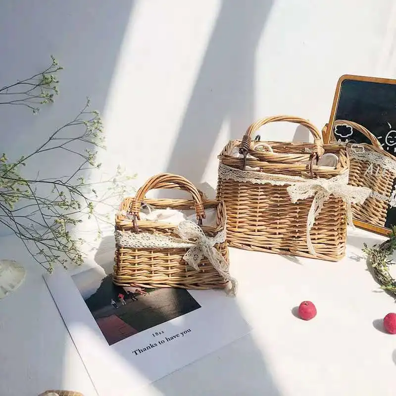 2019Handmade Basket Children Mini Bags Straw Woven Beach Bag Women Shoulder Bag Lady's Messenger HandBag Kids Coin Purse Travel