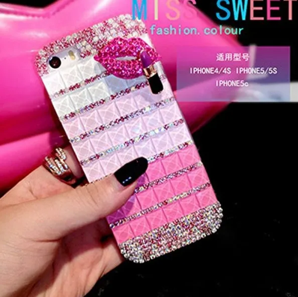 

New Fashion Bling Diamond Cristal Chain Rouge and Kiss Clear Case Cover Skin For iphone11 Pro MAX X XS MAX XR 6 6S 8 7 PLUS case