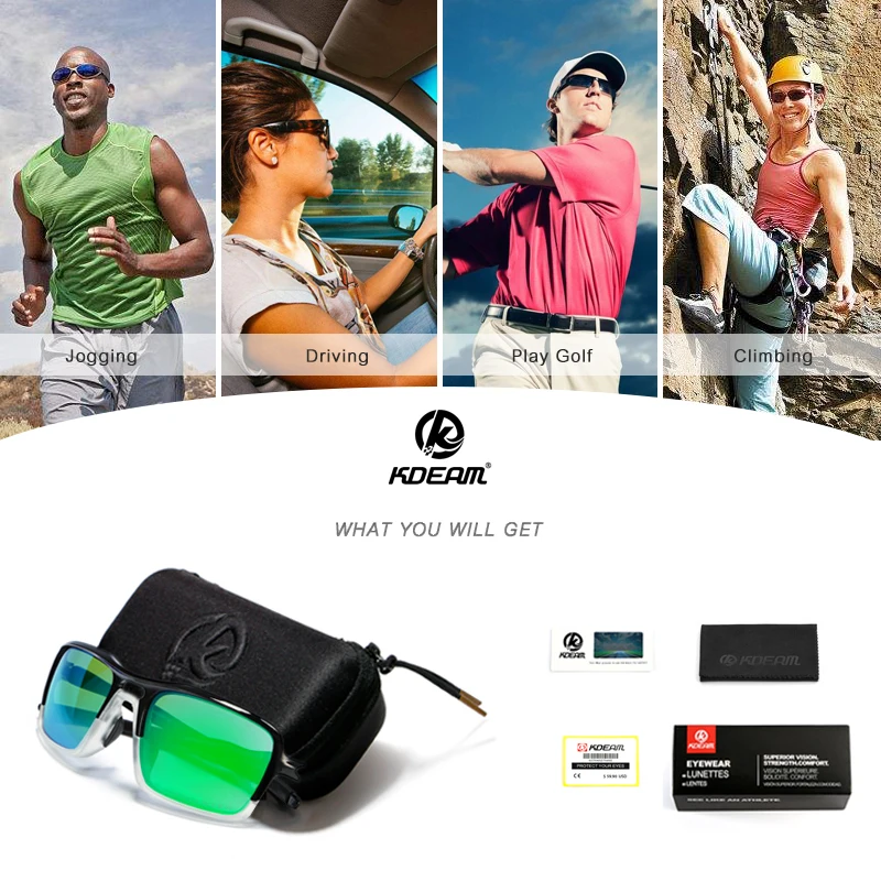 KDEAM, спортивные поляризационные солнцезащитные очки, прочные, TR90, оправа, очки для вождения, для мужчин и женщин, 5 цветов, оттенки для бега, бейсбол, KD222