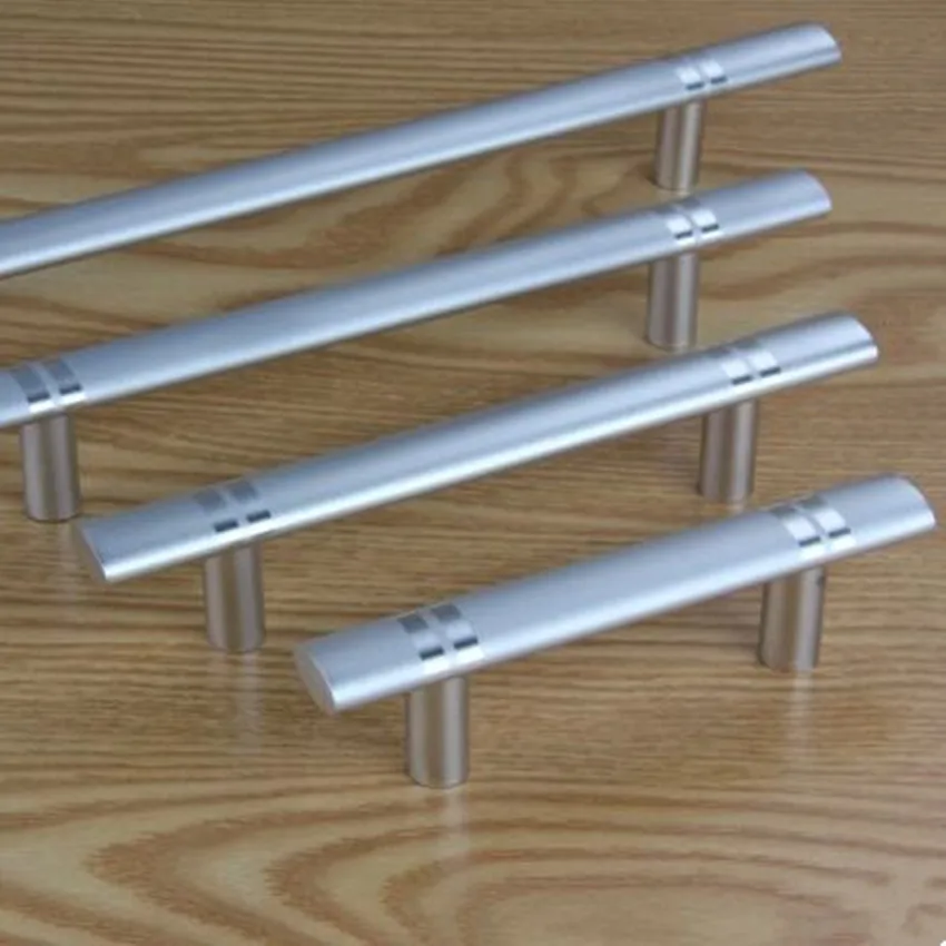 

96mm 128mm 160mm 192mm modern simple matte silver wardrobe kitchen cabinet dresser door handles pulls knobs 5" two color handles