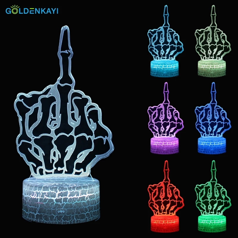 GOLDENKAYI 3D LED Originality Night Lights Atmosphere Visual Lamp Touch Middle Finger Bedside Seven Colors Light Gift For Friend | Освещение