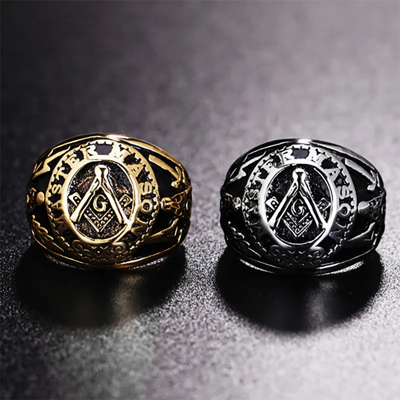 Винтажные кольца в стиле панк с масонской печаткой, мужские кольца золотого цвета из титановой нержавеющей стали, классные кольца для мужчин, уличные ювелирные изделия