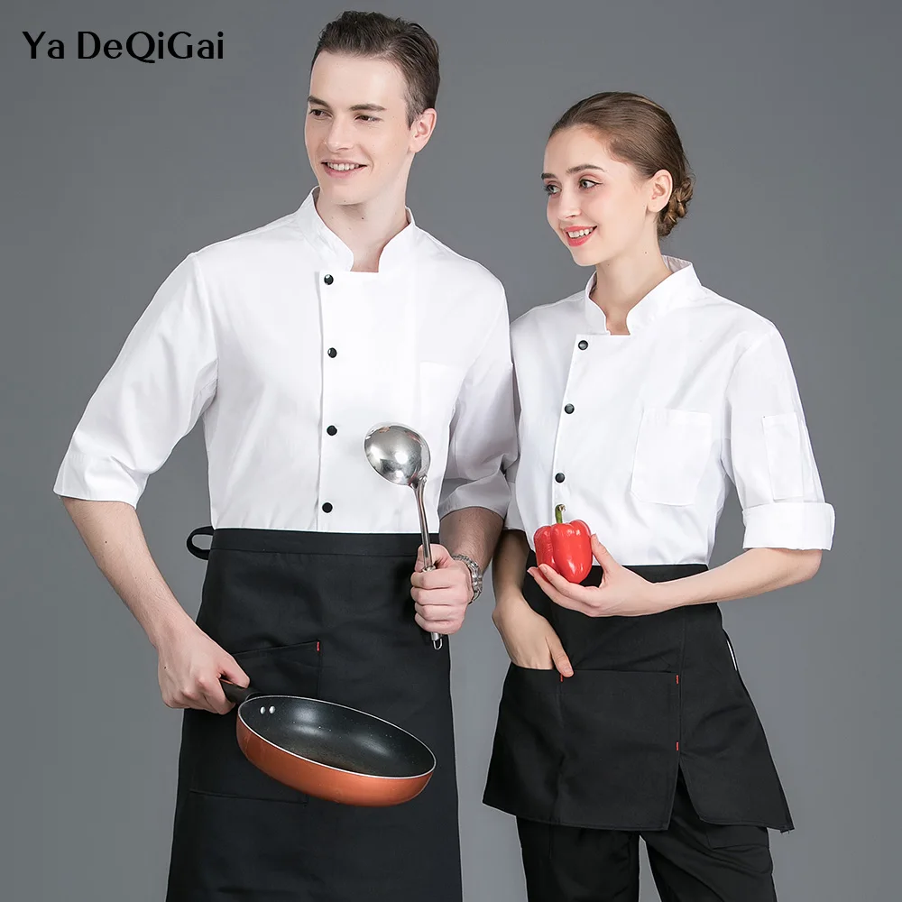 

High quality Restaurant Kitchen Chef Cook Jacket 7-point sleeve chef Work shirt Catering Waiter Waitress Uniform Wholesale M-4XL