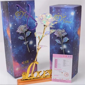 

Hot Galaxy Artifical Foil Rose Forever Flowers with Love Base Luminous Rose Creative Valentine Mother's Day Wedding Gifts 2019