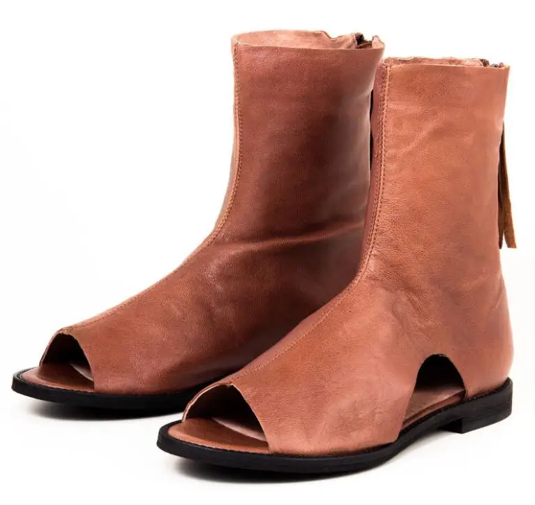 open toe flat boots