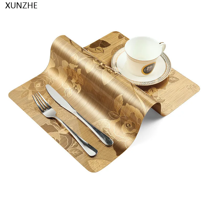 

XUNZHE New PVC Gold Silver Waterproof Eat Mat Non-Slip Western Food Pad Heat Insulation Tablecloth Kitchen Table Accessories