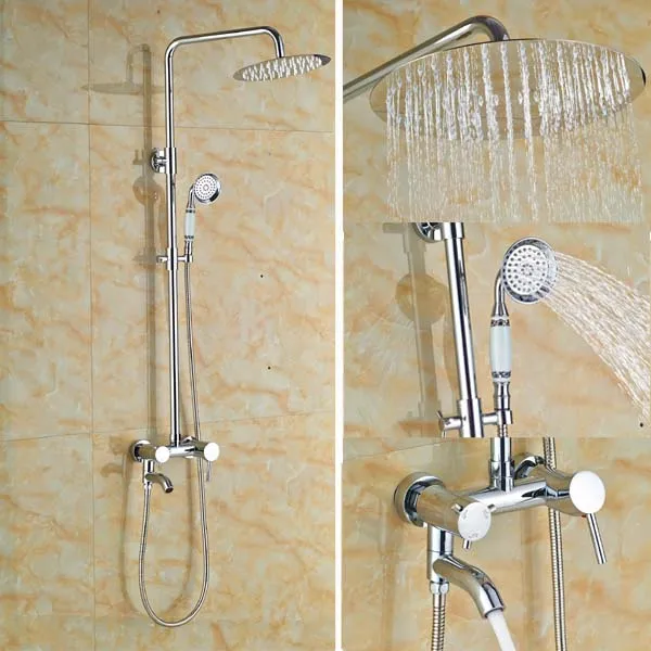 

Luxury Exposed 10'' Bathroom Rainfall Shower Faucet Set Tub Mixer Tap Chrome Finish