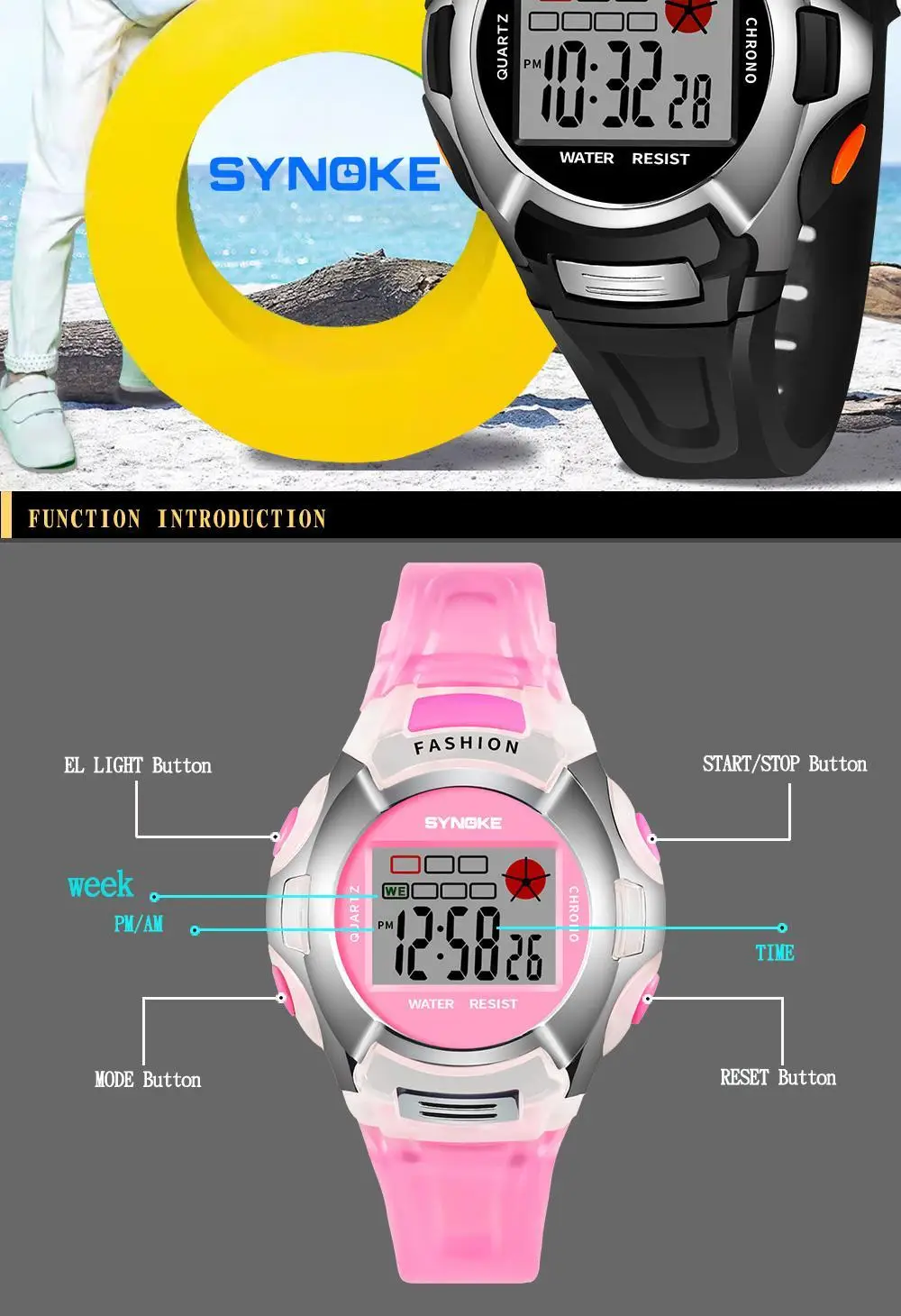 SYNOKE Мода цифровой кристалл спортивные повседневное часы светящиеся водонепроницаемые студент часы