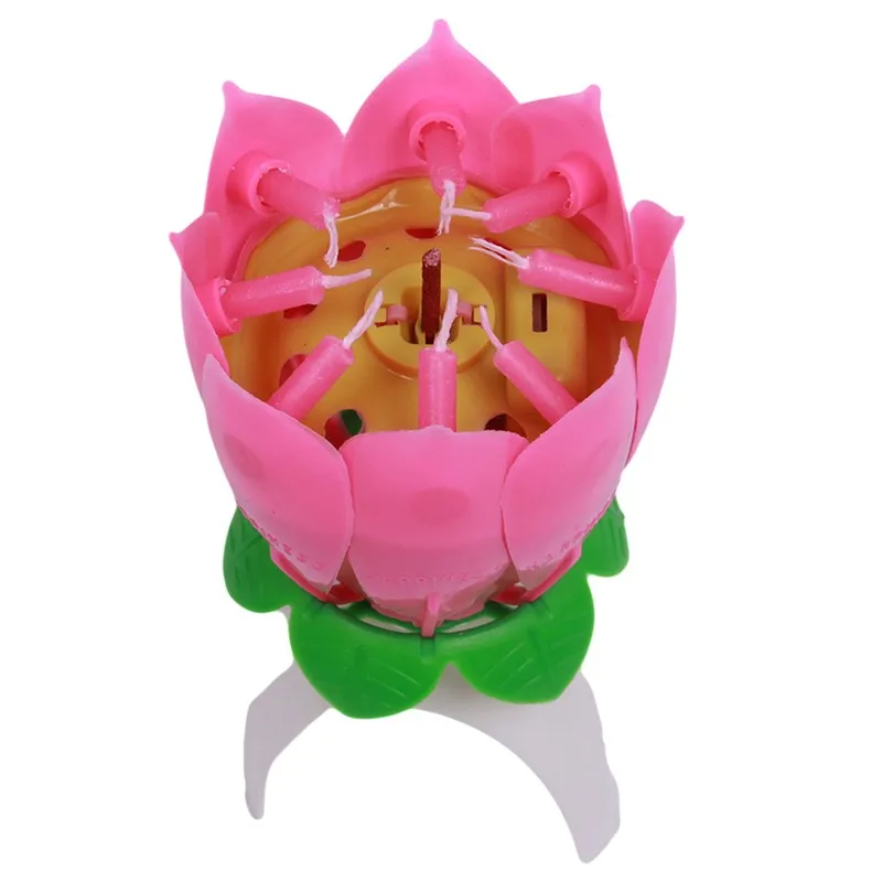 

1 PCS Birthday Candles Beautiful Musical Lotus Flower Happy Birthday Party Gift Rotating Lights Decoration