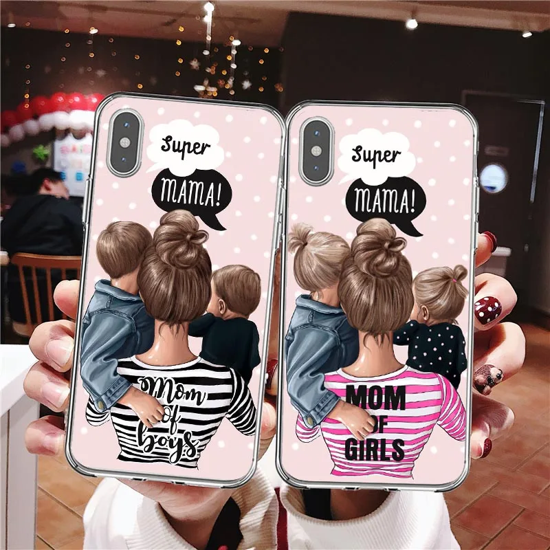 

VOGUE Female boss coffee Super daddy Black Brown Hair Baby Mom Soft Phone Cases For iPhone SE 5s 6S 7 8 Plus X XR XS MAX