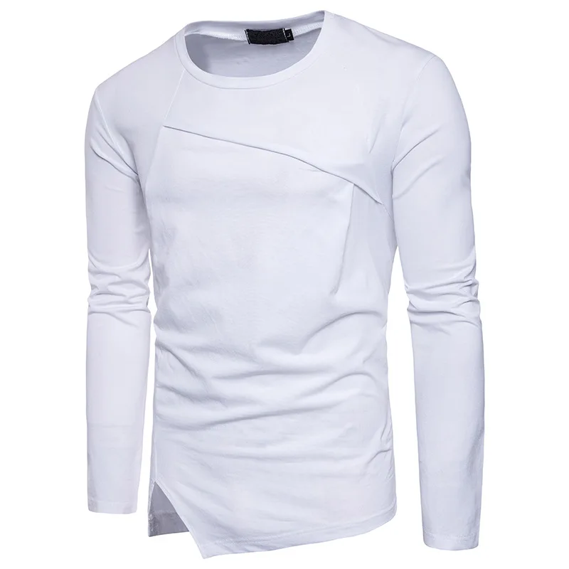 Mens Slant cut Bottom Cotton Long Sleeve T shirts 2017 Brand New