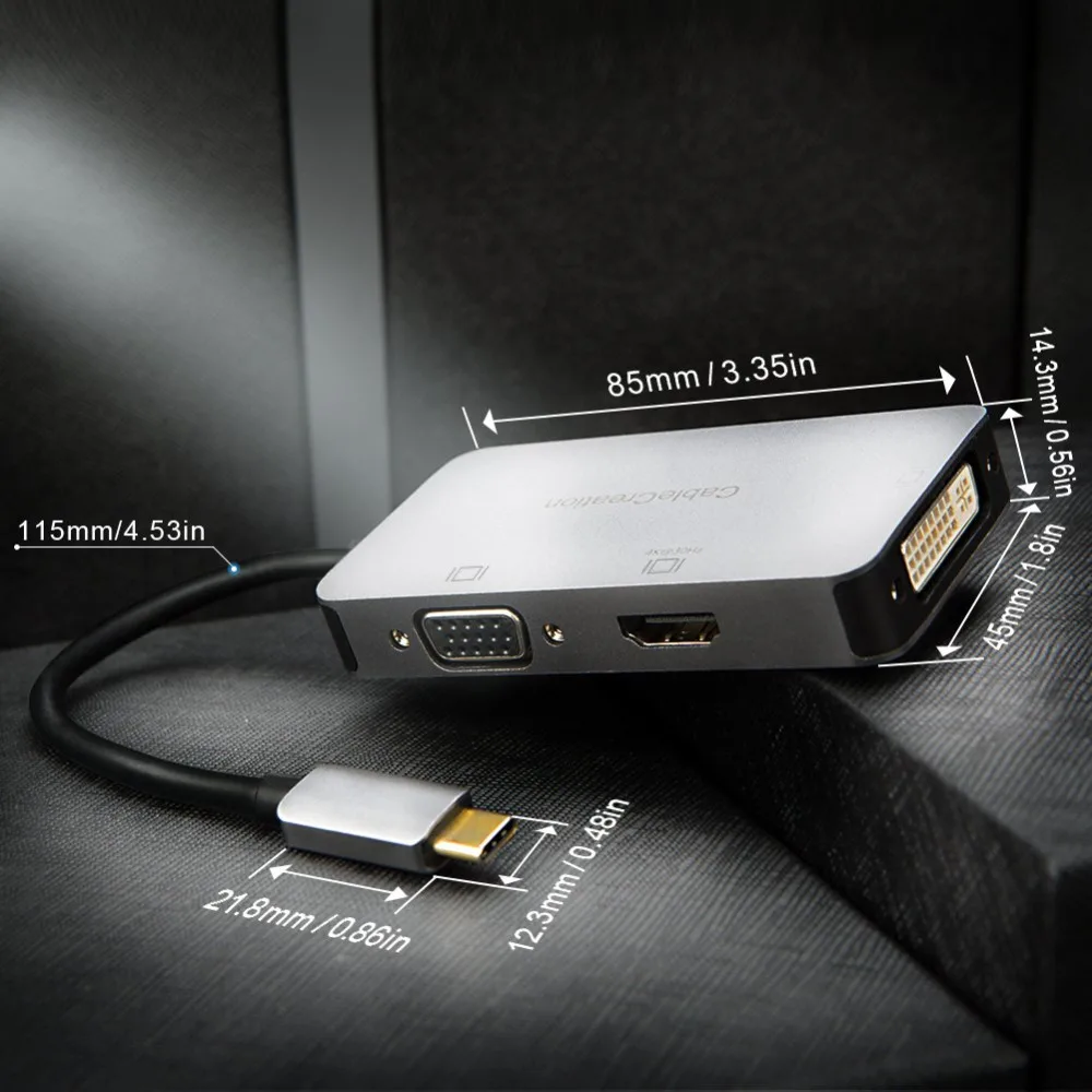 USB C к HDMI+ DVI+ VGA адаптер, кабель usb type C(совместимый Thunderbolt 3) к многопортовому UHD концентратору