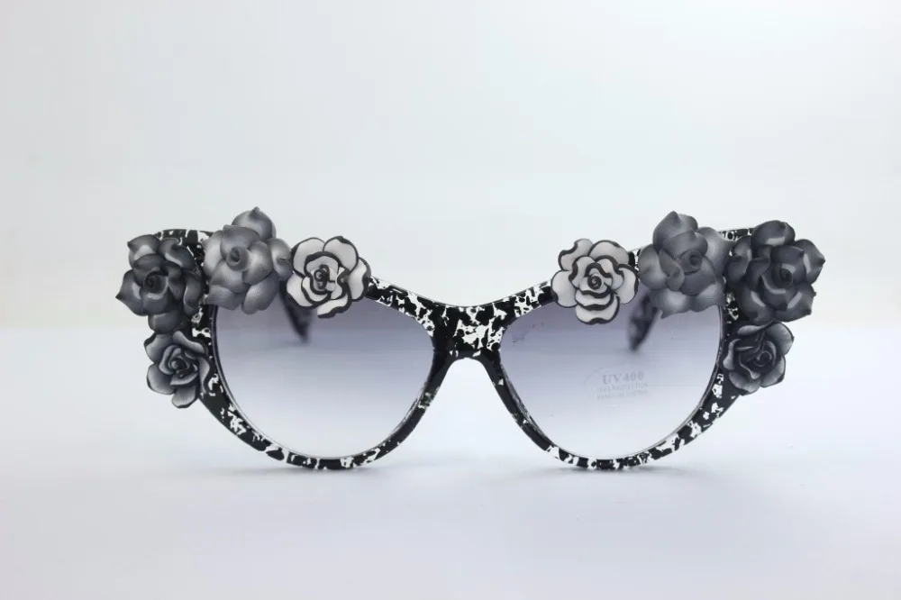 

HOT Design Women Flower Sunglasses Black &White Snowflake Frame Summer Beach Cat Eye Sun glasses