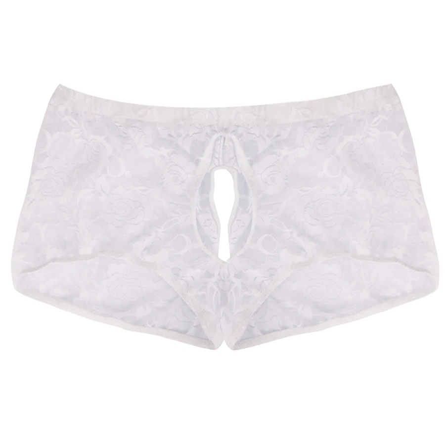 Sexy Lingerie Boxer Shorts Mens Male See-through Sheer Lace Open Butt Gay Panties Open Pouch Sissy Underwear Underpants Men Lingerie Underwear iEFiEL