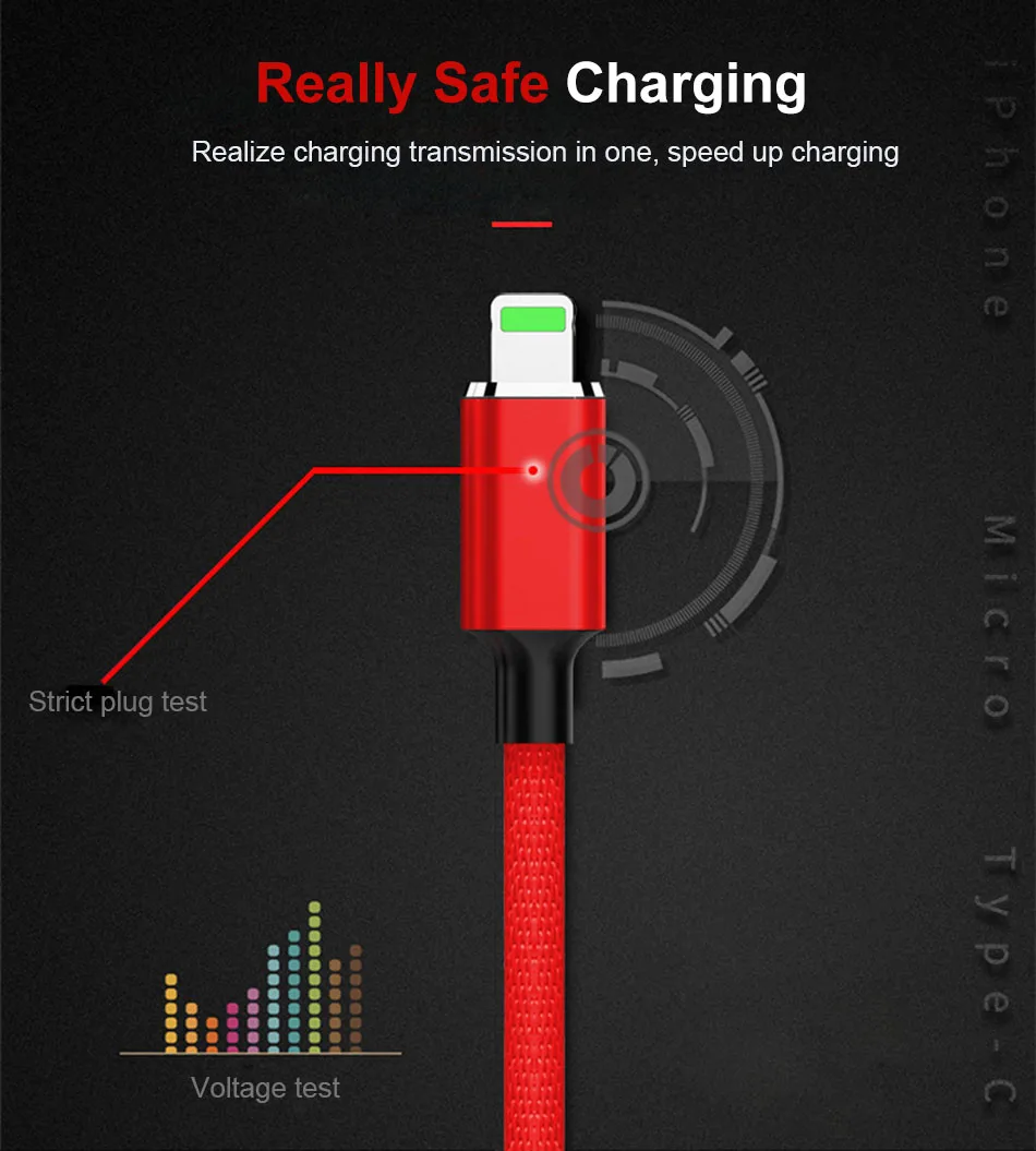 NOHON 3 in 1 USB Fast Charger Cable 8 Pin For iPhone X 8 7 XS MAX XR Micro USB Type C For Samsung Xiaomi 8 Huawei Charging Cord (3)