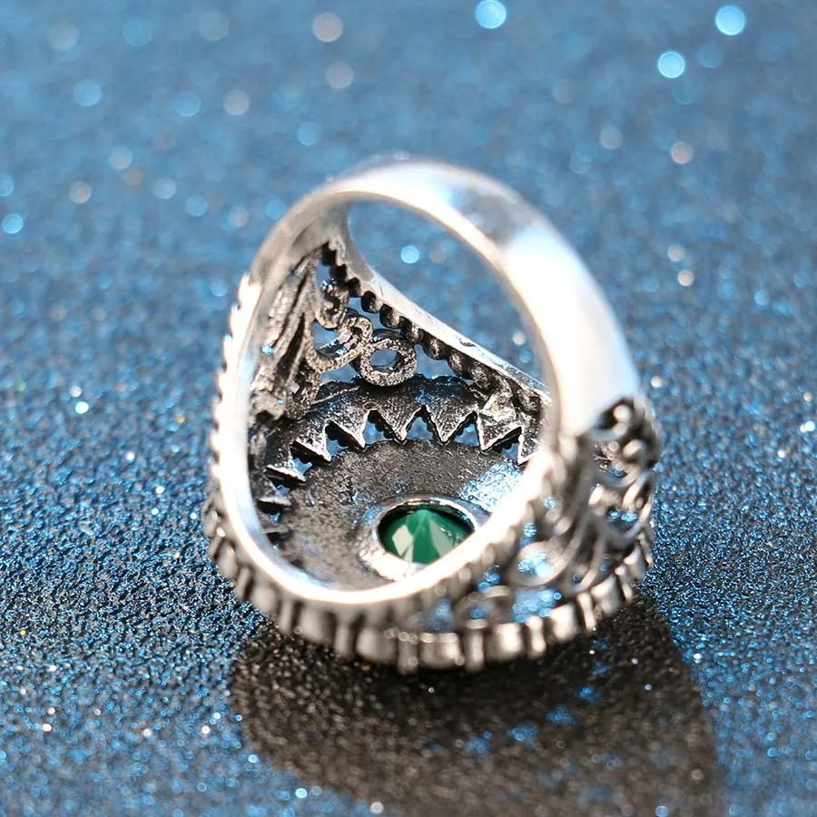 Hot-Wholesale-Green-Ring-Vintage-Jewel-Bright-Black-Czech-Drilling-Silver-925-Women-Retro-Cover-Ring (4)