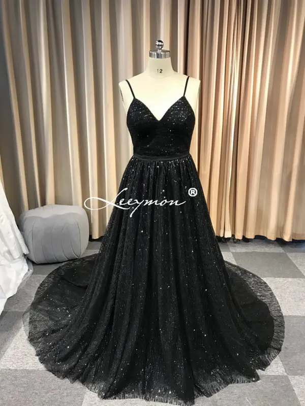 Leeymon на заказ сексуальный блеск глубокий V-образным вырезом платья выпускного вечера элегантный линия спинки дешевое длинное платье для вечерней вечеринки - Цвет: black high neck