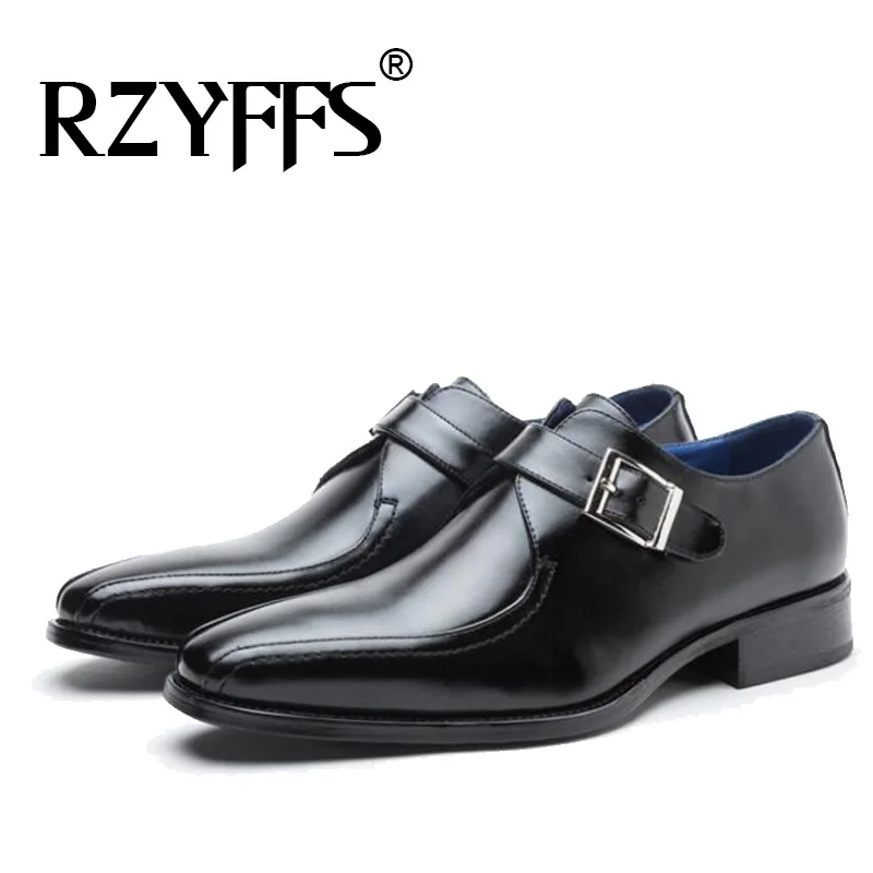 Высококачественная Мужская обувь из натуральной кожи с квадратным носком; ручная пряжка на ремешке; Мужская обувь для свадебной вечеринки; парадная обувь; A51-04 - Цвет: Черный