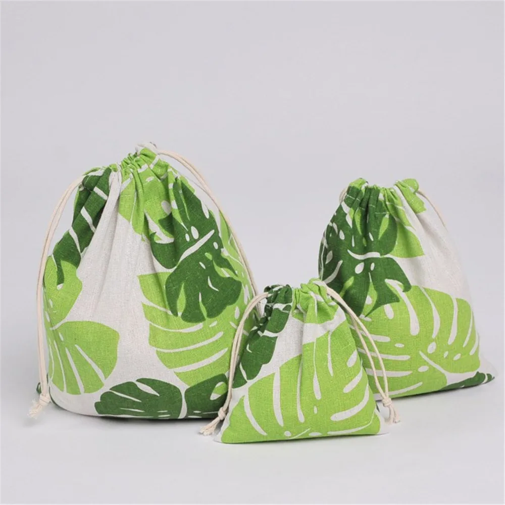 YILE белье хлопок Drawstring сумка с отделениями вечерние подарок мешок печати большой зеленый лист YM16b