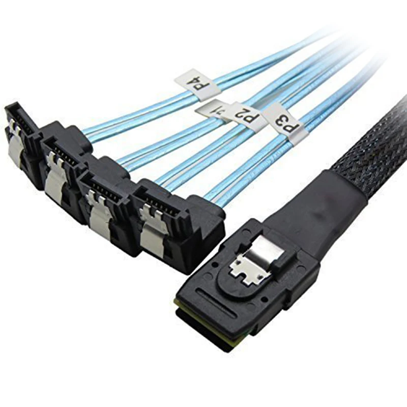 0.5Meter 30AWG Internal Mini SAS 36pin (SFF 8087) w/ Latch to 4 x SATA