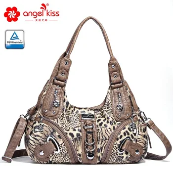 

High quality handbag leopard print washed PU leather dumpling bag lady handbag fashion design