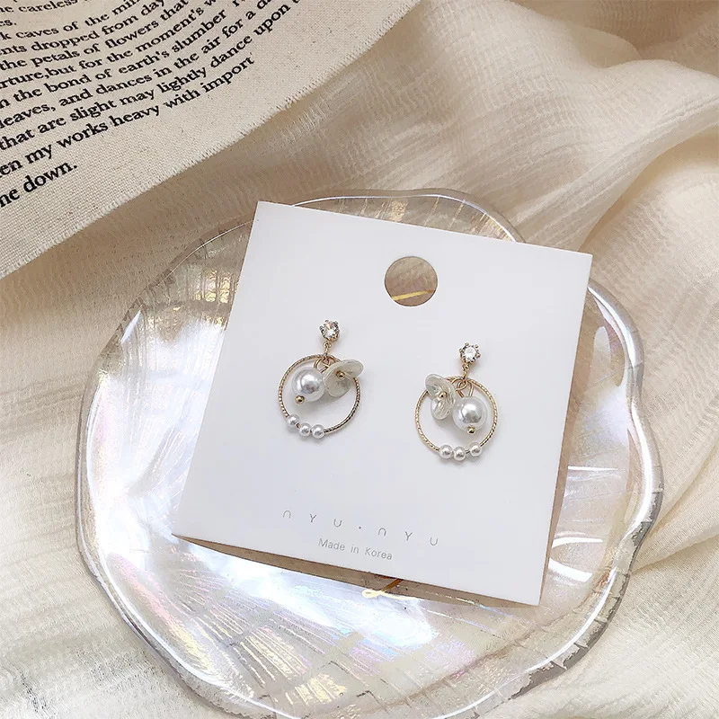 New Arrival Pearl Trendy Round Women Dangle Earrings Female Korean Jewelry Simple Earrings