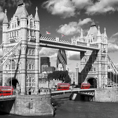 London Tower Bridge Buses Laminated Poster (24 x 36)