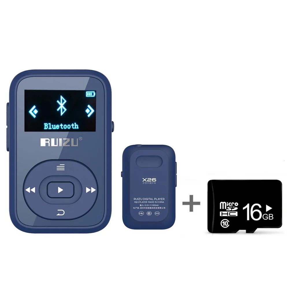 ruidu X26 новейшая версия Bluetooth MP3 плеер 8 Гб Спортивный mp3 музыкальный плеер с рекордером FM радио Поддержка TF карта - Цвет: X26-8GB-Blue-SD-16G