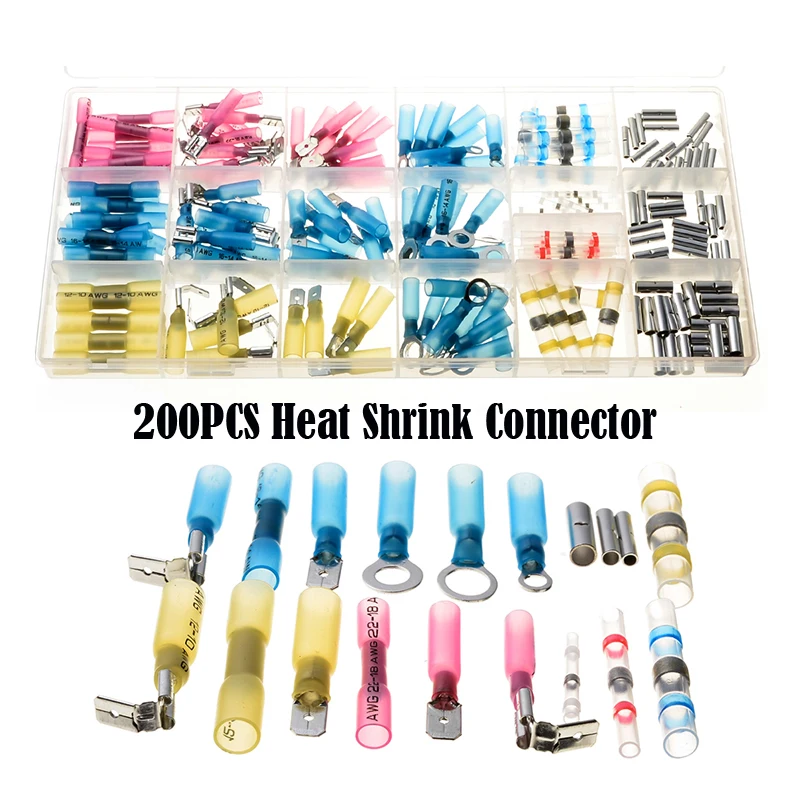 

180pcs Heat Shrink Electrical Wire Connectors Set Inserts Humpback Crimp Splice Terminals Piggyback Terminators 22-10AWG Kit