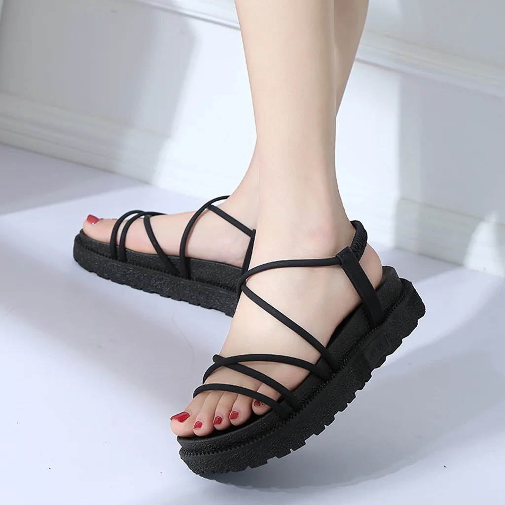 

Sandalias Women Roman Shoes Thick-Bottom Flat Sandals Summer Elastic Band Open-Toe Sandals sandales femme 2019 zapatos de mujer
