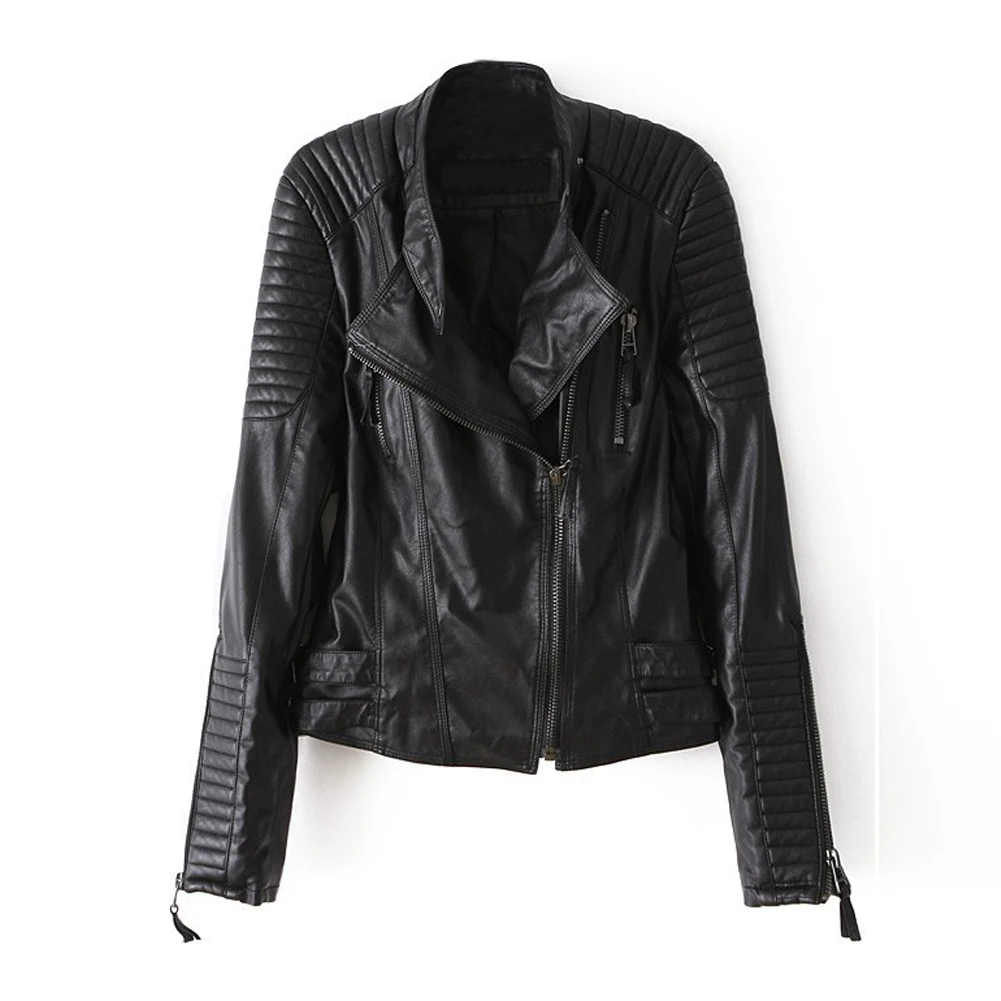 Black Slim Biker Motorcycle Soft Leather Zipper Jacket Coat Shortcoat
