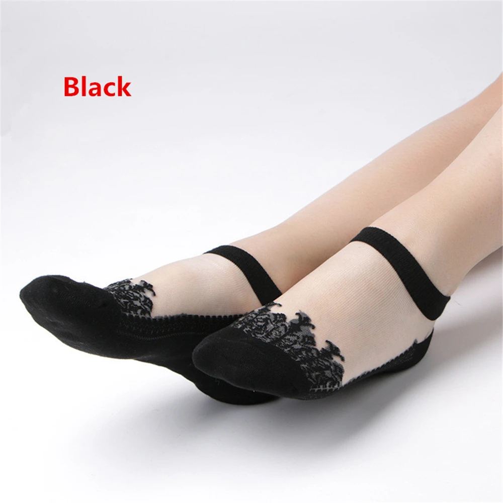 Женские Модные кружевные невидимые тонкие носки, летние корейские милые ультратонкие прозрачные носки яркого цвета, хрустальные короткие носки с кружевом