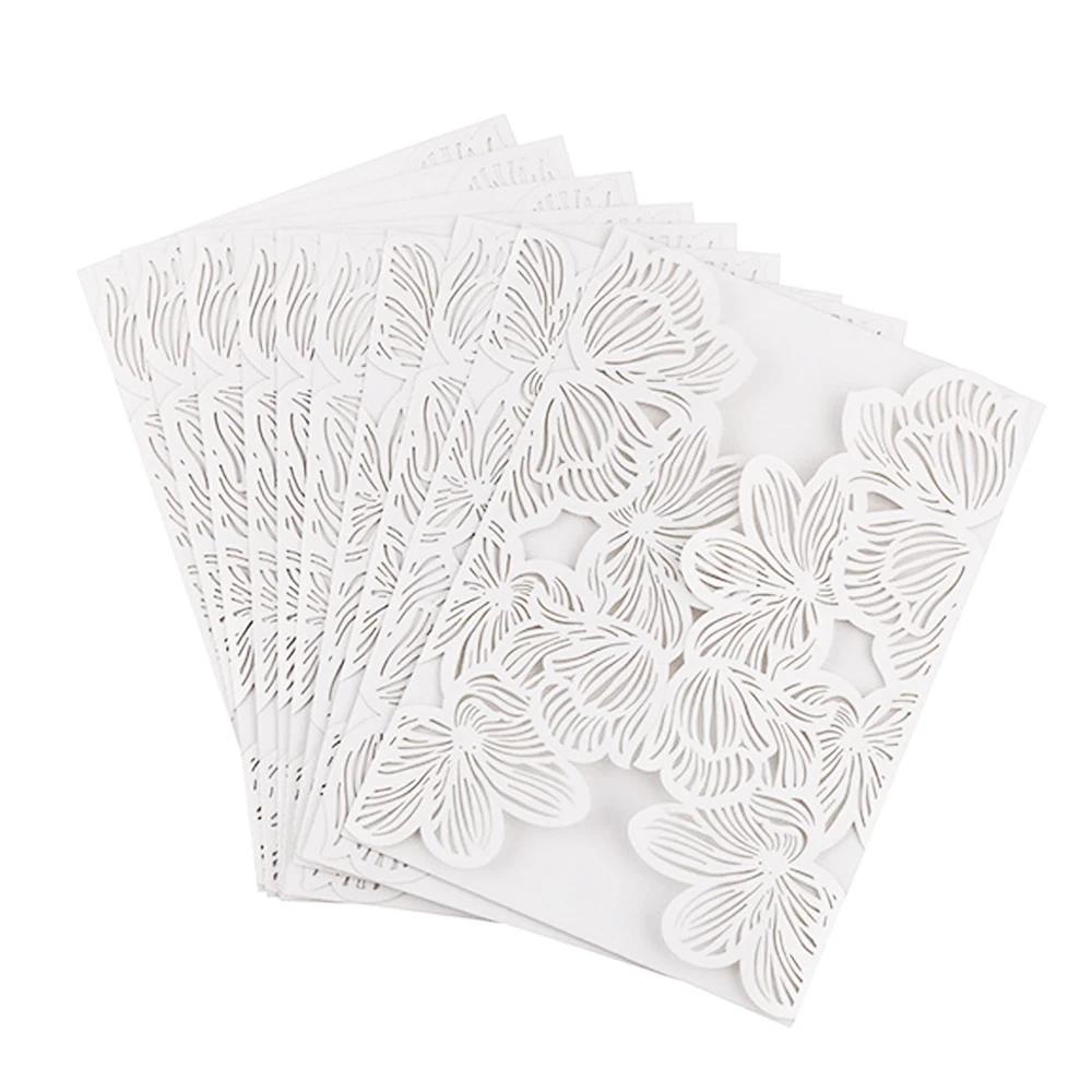  10pcs White Wedding Invitation Card Laser Cut Romantic Party Invitation Cards Floral Lace - 32958658890