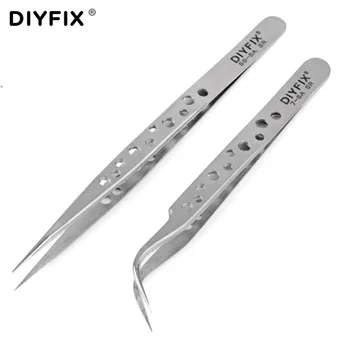 

DIYFIX Electronics Industrial Tweezers Anti-static Curved Straight Tip Precision Stainless Forceps Phone Repair Hand Tools Sets