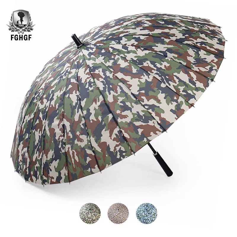 

FGHGF 24k Rib Firm Camouflage Windproof Long Straight Handle Sun Rain Stick Large Outdoor Golf Umbrella Manual Parasol