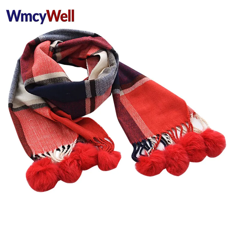 Buy Wmcywell Children Fur Bufandas Bebe Invierno Winter Kids Plaid Cashmere Scarves Rabbit Fur Balls Boys Girls Warm Series Scarf Online Cheap Masterubuy