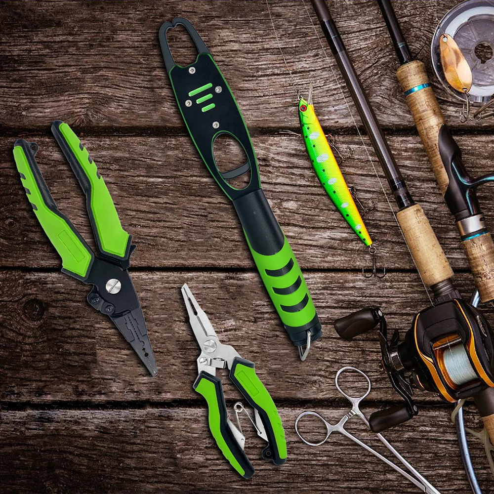 

Fishing Pliers Braid Lines Cutters Split Ring Pliers Hook Remover Fish Holder with Sheath and Lanyard Fishing Tools
