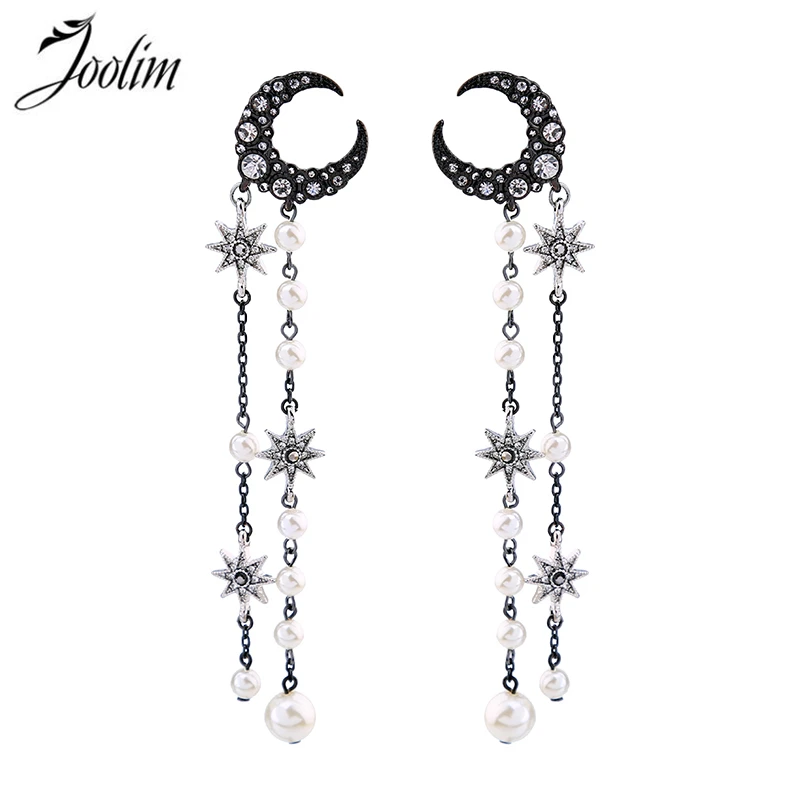 

JOOLIM Jewelry Wholesale/ Vintage Moon Star Earring Long Earring With Simulated Pearl Fashion Jewelry Women Accessories