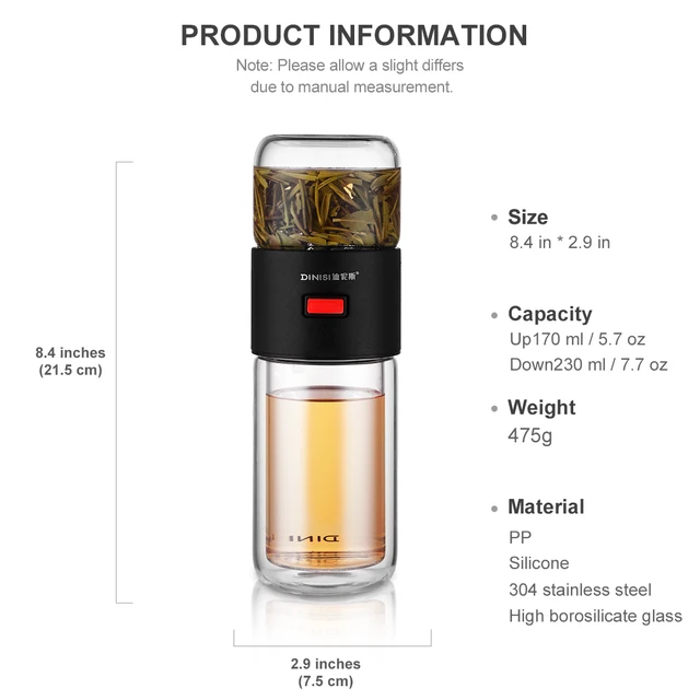 Oneisall Glass Tea Water Bottle with Infuser Tumbler Double Wall 400ml Loose Tea and Water Separation Tea Bottle Mug for Travel 6