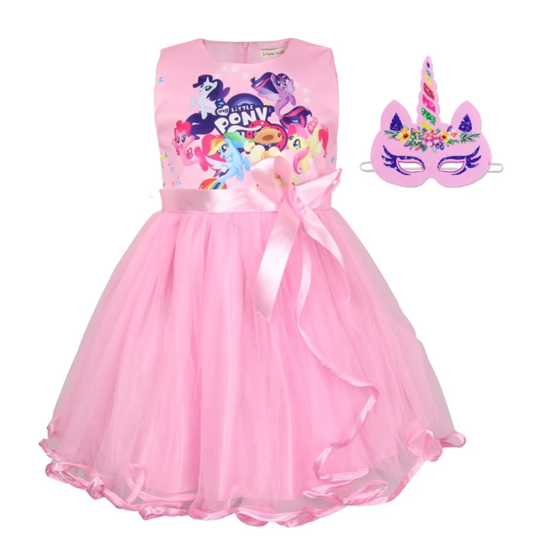 M9210pink 2pcs Новинка года; сезон лето; платье для косплея; платье с бантом; платье принцессы в сеточку с единорогом на Хэллоуин - Цвет: M9210pink 2pcs