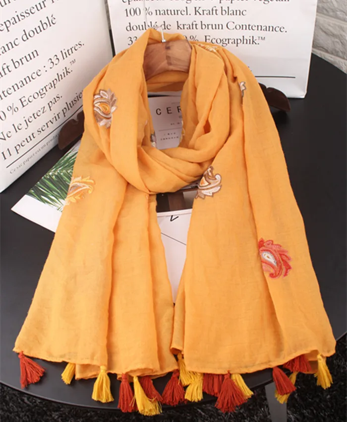

2018 New Paisley Embroidery Tassel Scarves Shawls Wrap Women Plain Color Hijab Scarf Muffler Wholesale 10pcs/LOT Free Shipping
