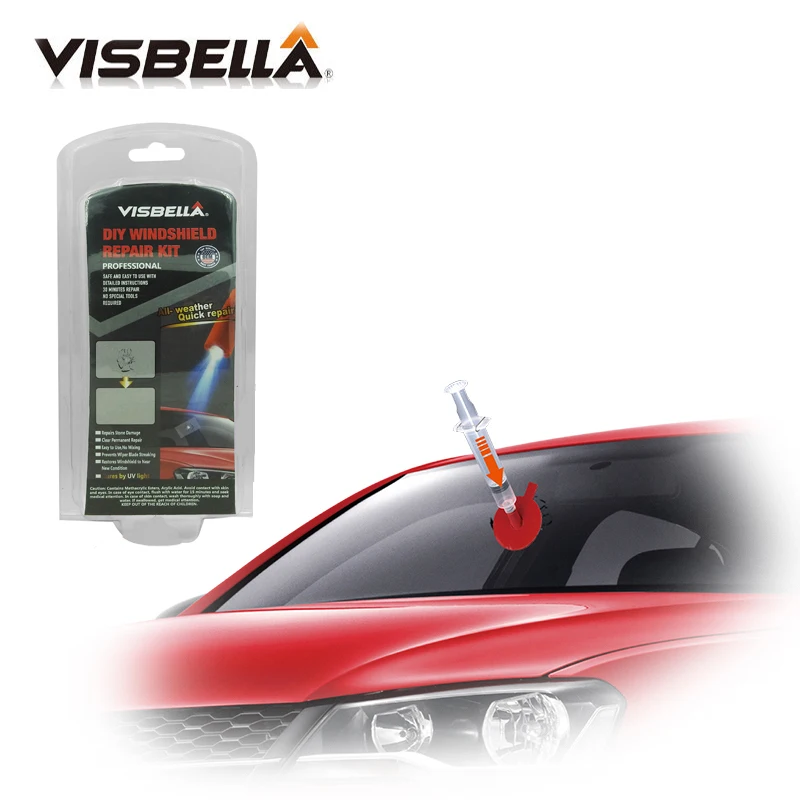Visbella DIY Windshield Repair Windscreen Glass Kit Chip Crack Bullseye Restore Glue Adhesive with UV Lamp Hand Tool Sets