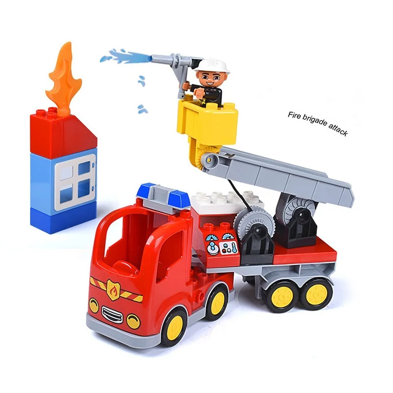 Большие блоки городская пожарная станция строительные блоки набор совместимых Duploed DIY большой строительный блок городская пожарная машина игрушки для детей Подарки