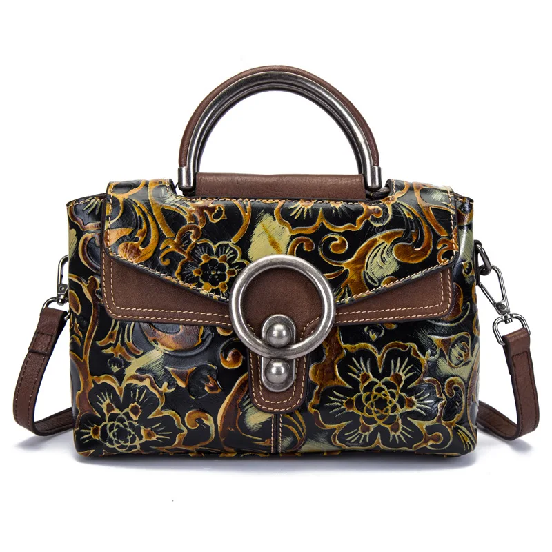

Female bag leather fashion trend shoulder retro embossed hand-painted ethnic wind diagonal portable first layer handbag