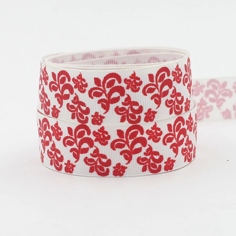 

[IuBuFiGo] 40 Yards 7/8" (22mm) White With red flower grosgrain ribbon Printed Red ribbon DIY accessoriesTape 10Y1212