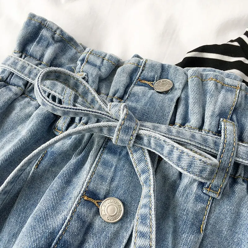 Korean Fashion Blue Jeans Woman Vintage Washed High Waist Jeans Female Casual loose Elastic Waist Pockets Denim Pants Woman Korean Fashion Blue Jeans Woman Vintage Washed High Waist Jeans Female Casual loose Elastic Waist Pockets Denim Pants Woman
