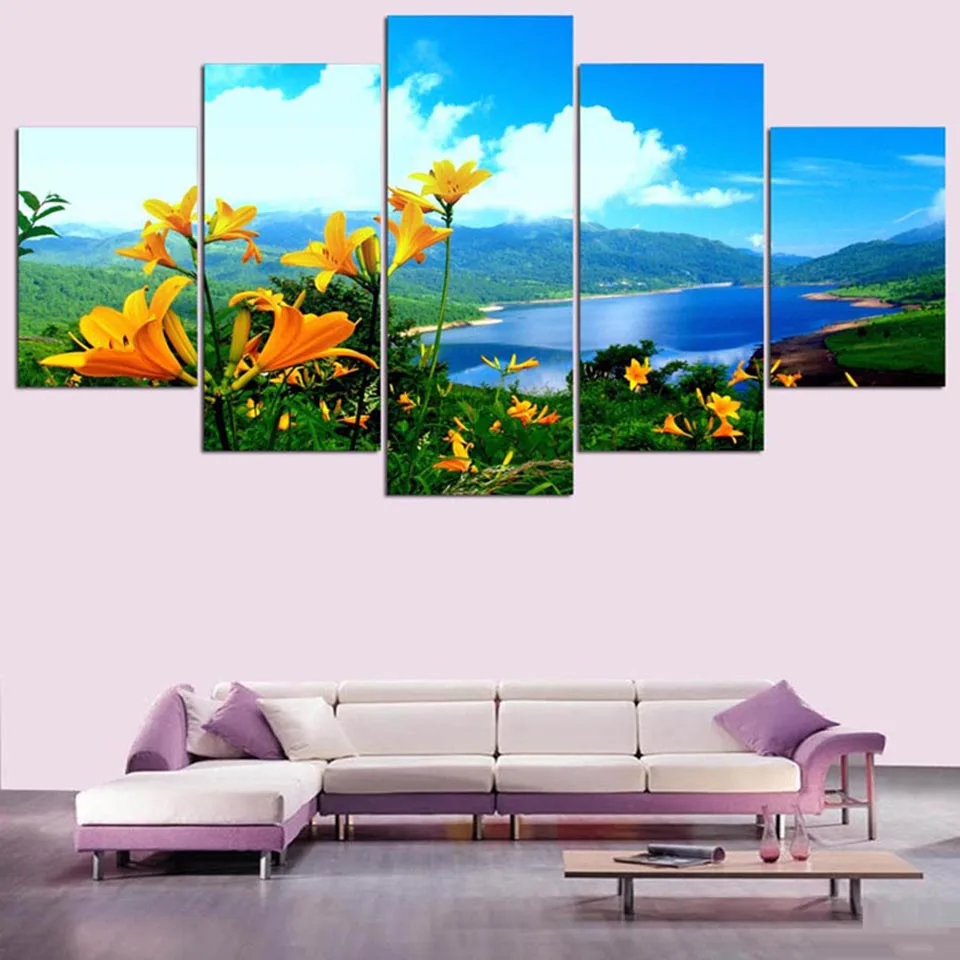 Living Room HD Printed Wall Art Pictures Home Painting 5 Panel Wild